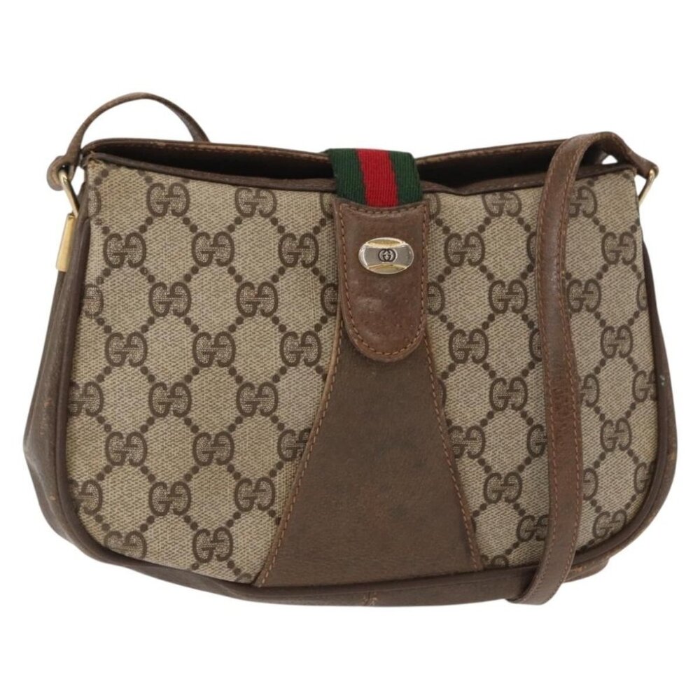 Authentic GUCCI GG Supreme Web Sherry Line Bag PVC Beige Gold 72 02 024